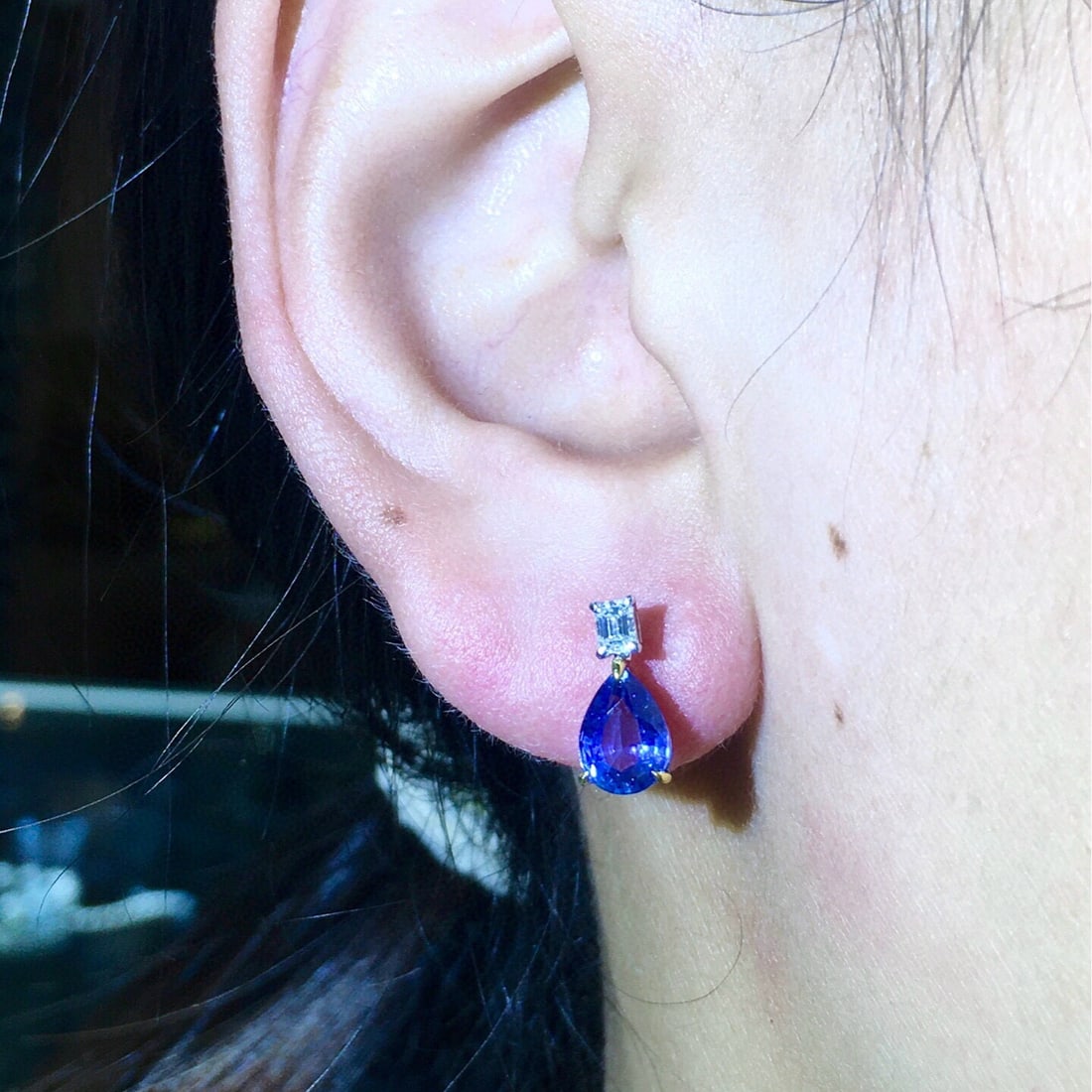 14k Gold 2.90 Ctw Natural Sapphire & Diamond Earrings - 7