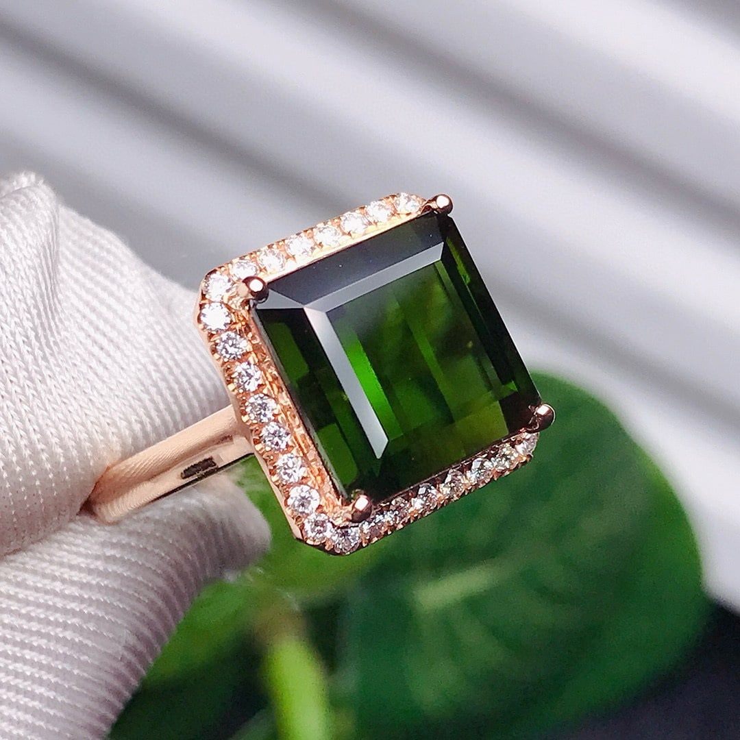 14k Gold 8.77 Ctw Natural Tourmaline & Diamond Ring - 4