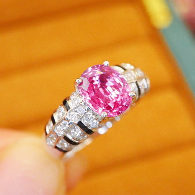 14k Gold 2.42 Ctw Natural Padparadscha Sapphire & Diamond Ring - 4