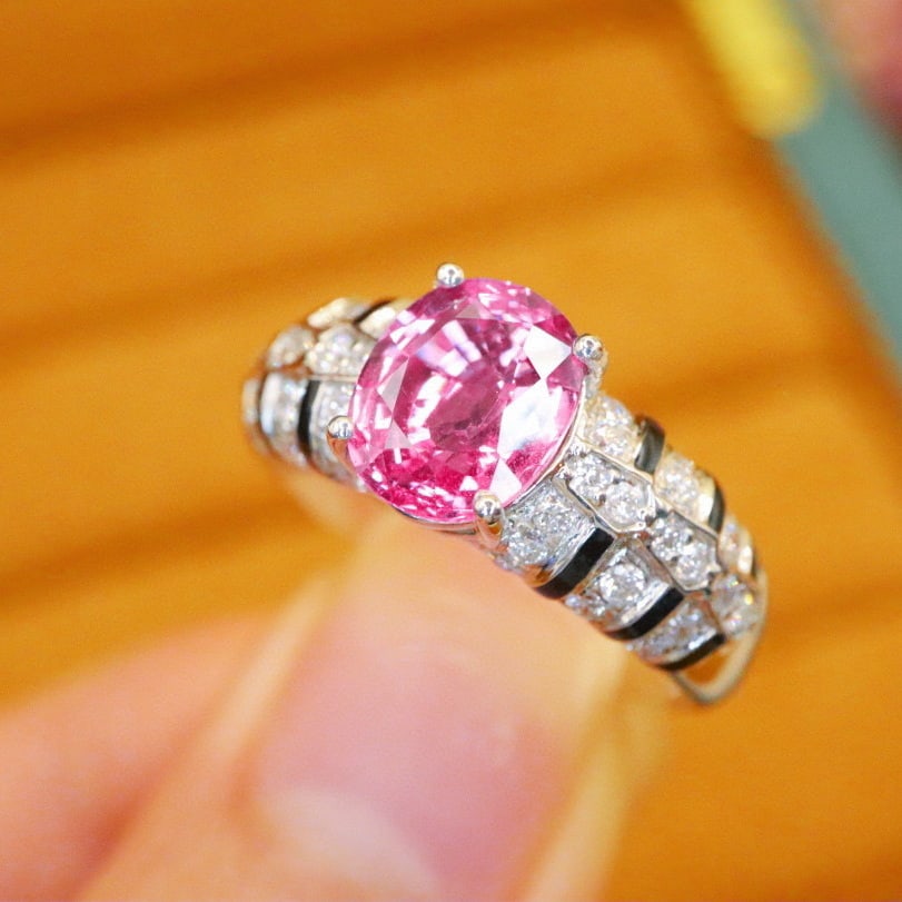 14k Gold 2.42 Ctw Natural Padparadscha Sapphire & Diamond Ring - 5