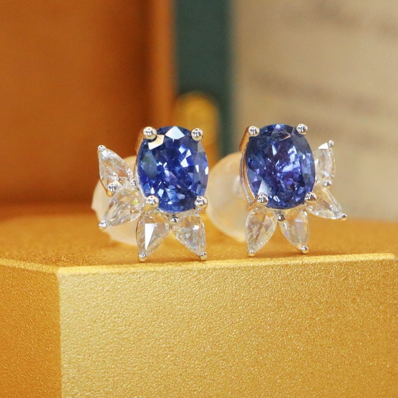 14k Gold 1.21 Ctw Natural Sapphire & Diamond Earrings - 2