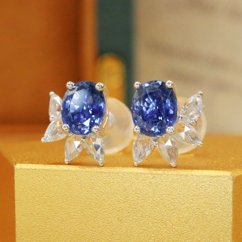 14k Gold 1.21 Ctw Natural Sapphire & Diamond Earrings - 3