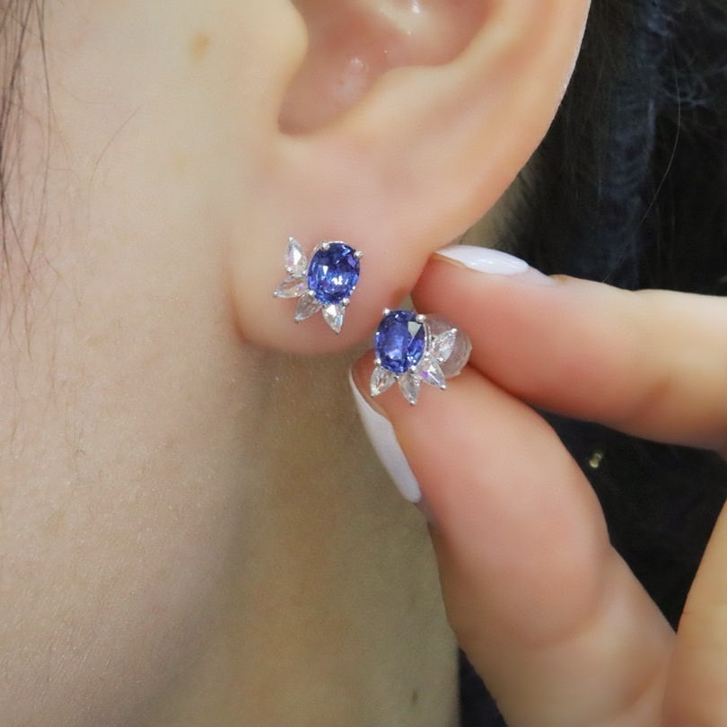 14k Gold 1.21 Ctw Natural Sapphire & Diamond Earrings - 5