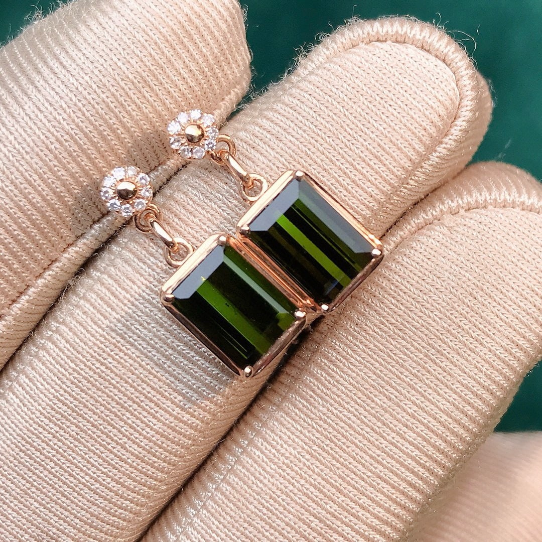 14k Gold 3.35 Ctw Natural Tourmaline & Diamond Earrings - 3