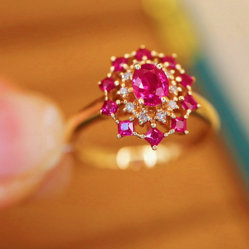 14k Gold 0.47 Ctw Natural Ruby & Diamond Ring - 4