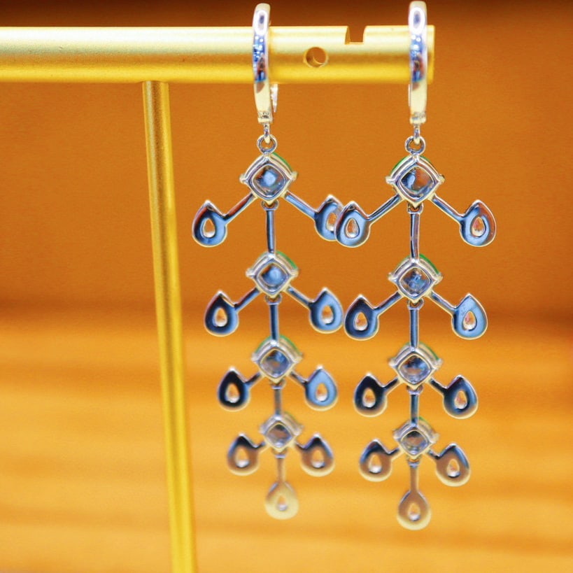 14k Gold 5.55 Ctw Vivid Green Natural Emerald & Diamond Earrings - 4