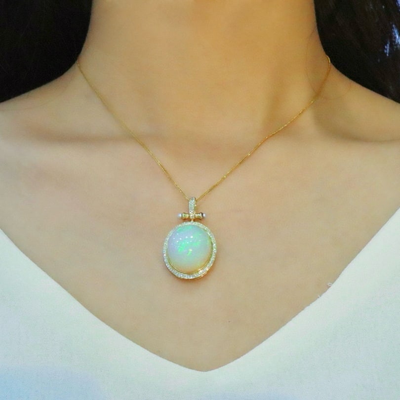14k Gold 15.72 Ctw Natural Opal & Diamond Pendant( Without Chain ) - 5