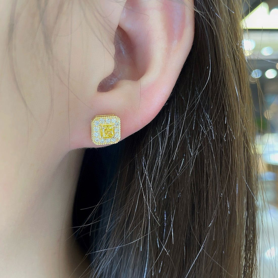 14k Gold 0.75 Ctw Natural Yellow Diamond & Diamond Earrings - 4