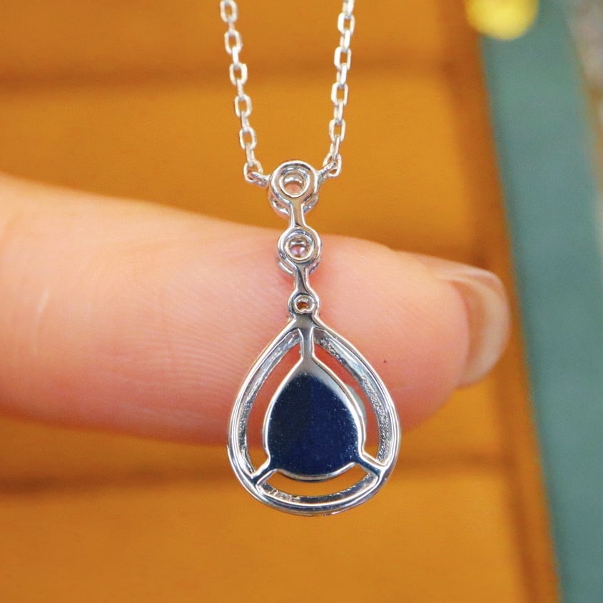 14k Gold 0.97 Ctw Vivid Blue Natural Sapphire & Diamond Necklace - 5