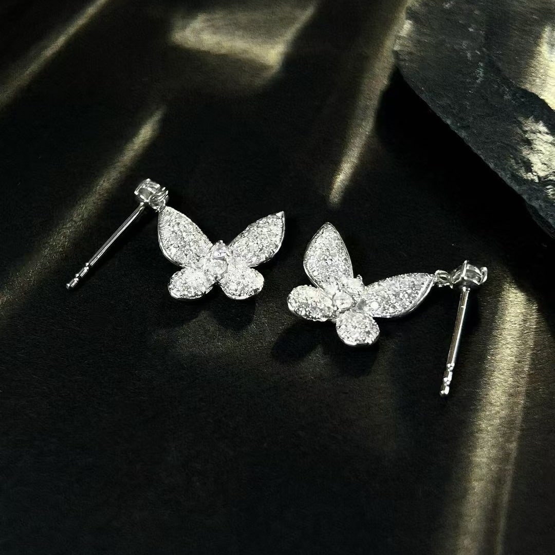 14k Gold 0.8 Ct Natural H Diamond & Butterfly Earrings - 2