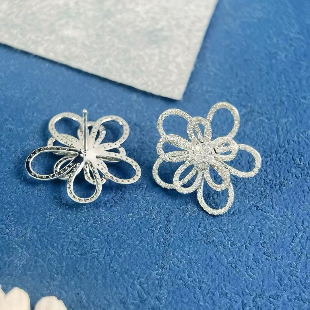 14k Gold 0.76 Ct Natural H Diamond & Flowers Earrings - 6