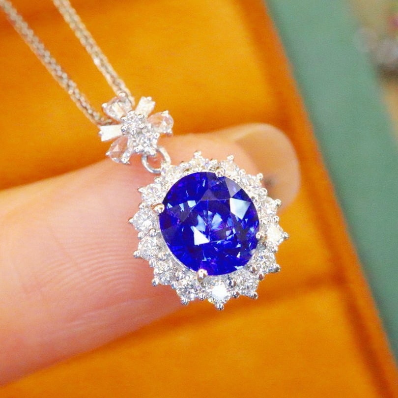 14k Gold 1.98 Ctw Natural Sapphire & Diamond Pendant( Without Chain ) - 3