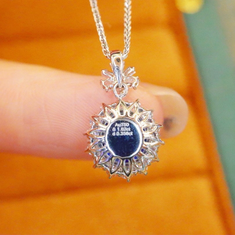 14k Gold 1.98 Ctw Natural Sapphire & Diamond Pendant( Without Chain ) - 4