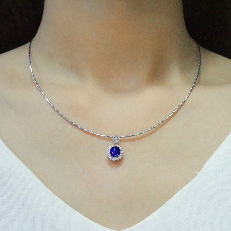 14k Gold 1.98 Ctw Natural Sapphire & Diamond Pendant( Without Chain ) - 5