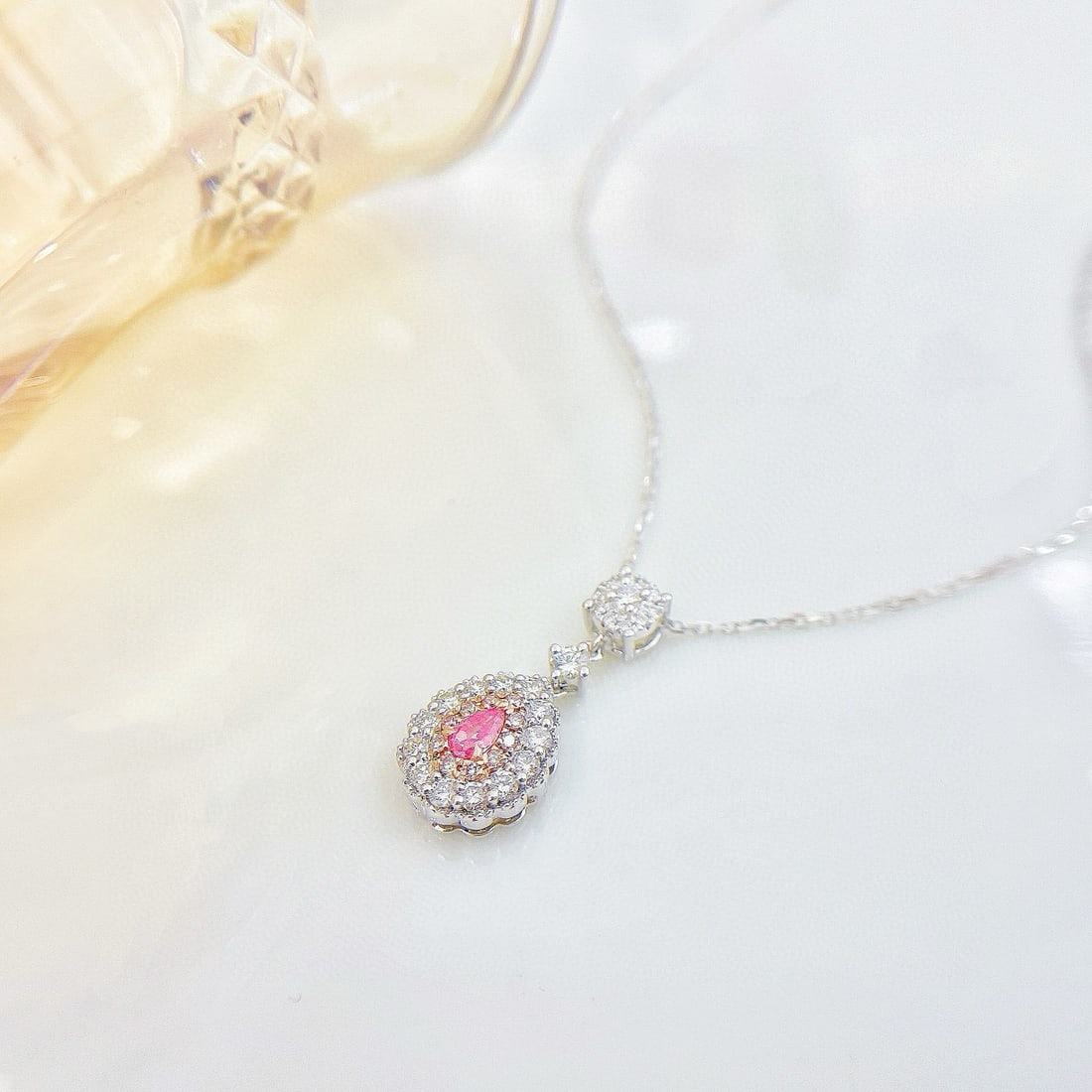 14k Gold 0.40 Ctw Natural Pink Diamond & Diamond Necklace - 4