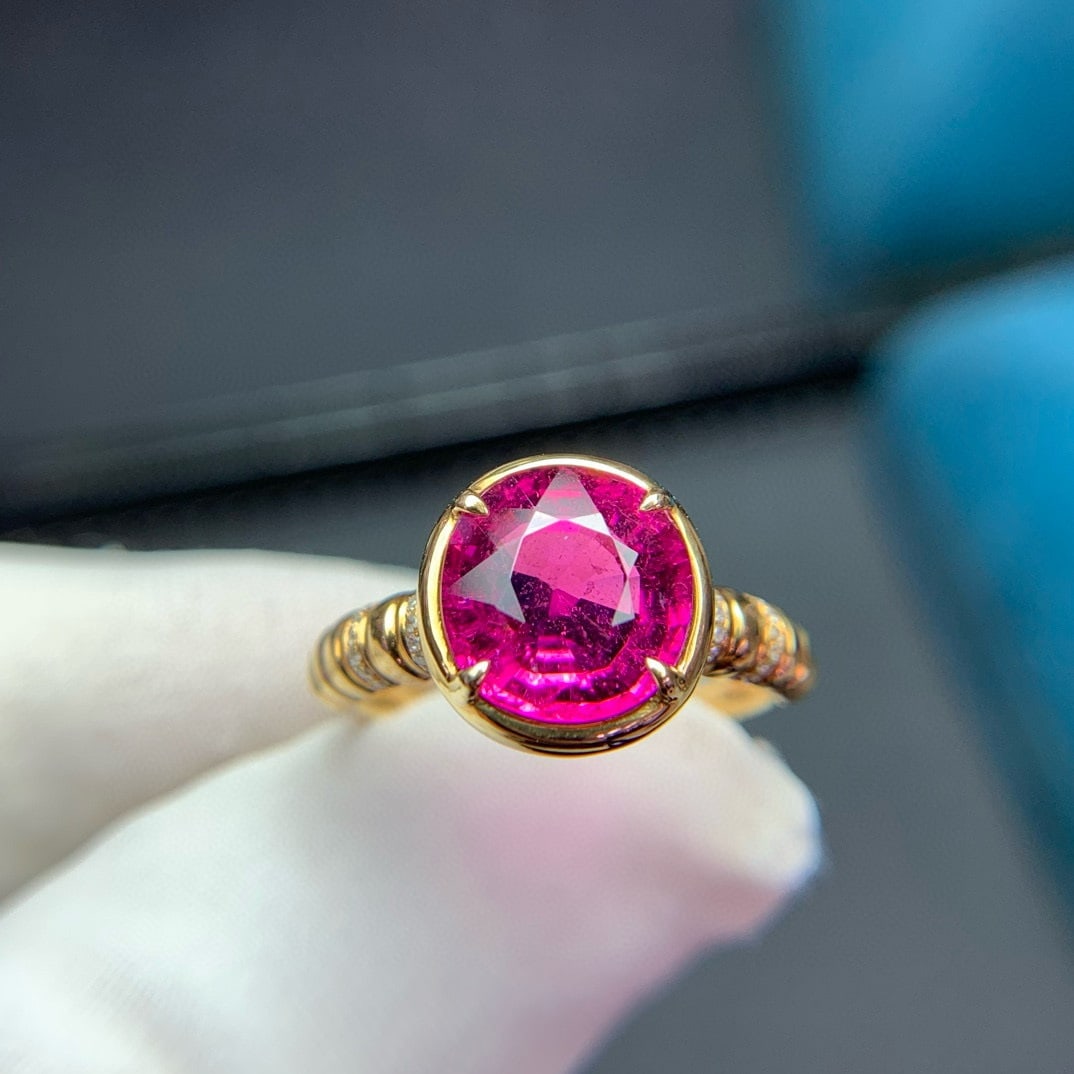 14k Gold 3.5 Ct Natural Tourmaline & Diamond Ring - 2