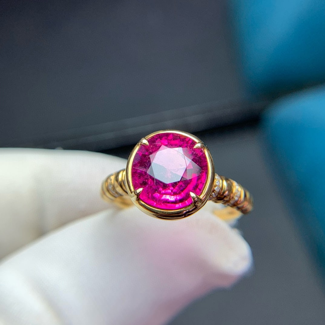 14k Gold 3.5 Ct Natural Tourmaline & Diamond Ring - 6