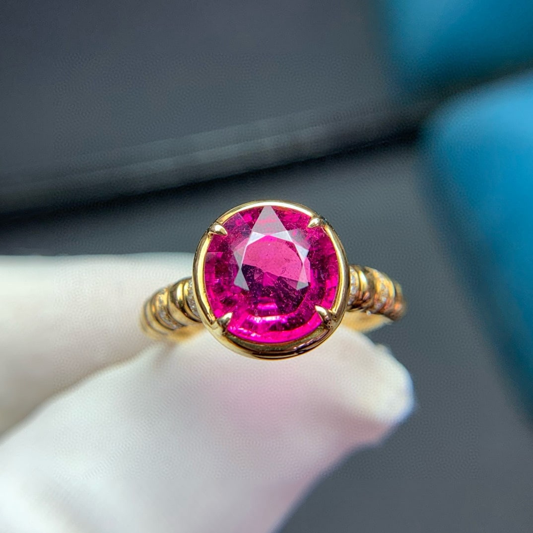 14k Gold 3.5 Ct Natural Tourmaline & Diamond Ring - 8