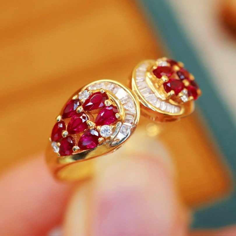 14k Gold 0.95 Ctw Vivid Red Natural Ruby & Diamond Ring - 4