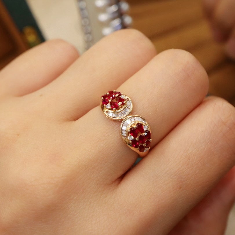 14k Gold 0.95 Ctw Vivid Red Natural Ruby & Diamond Ring - 6