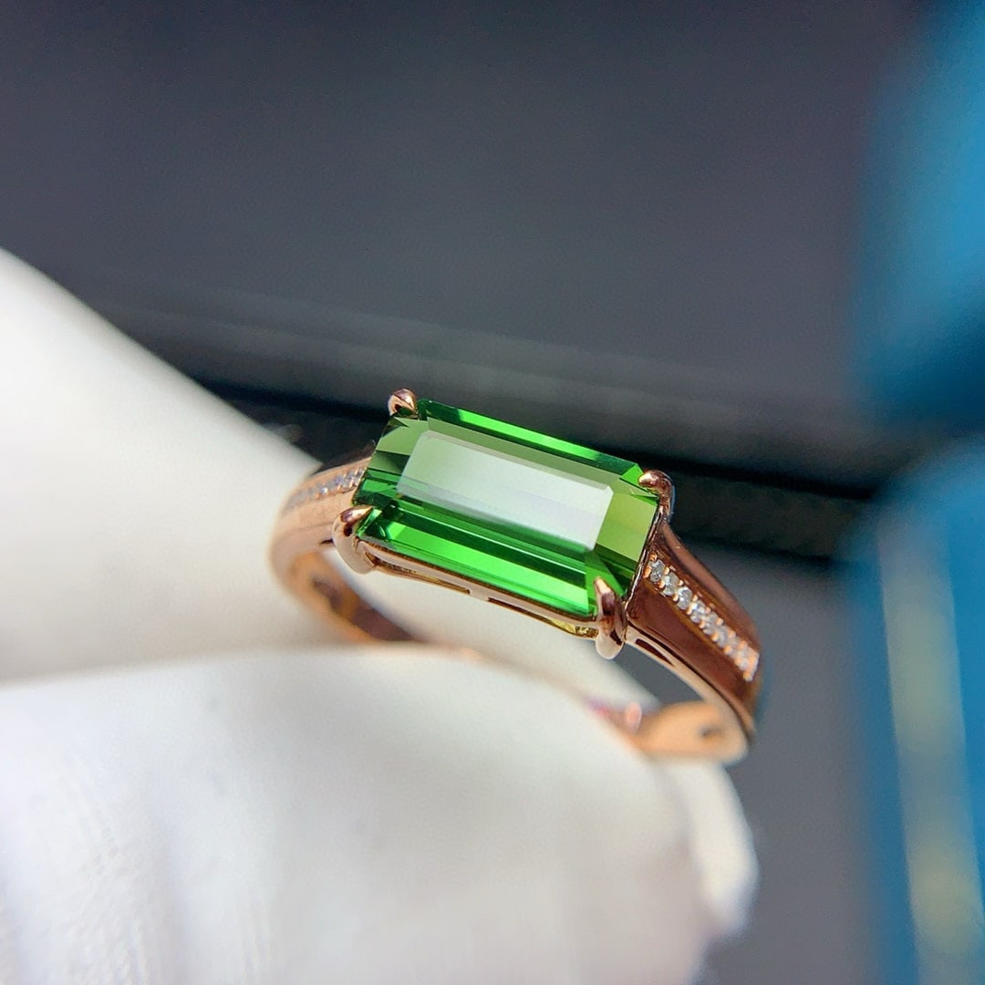 14k Gold 1.9 Ct Natural Tourmaline & Diamond Ring - 7