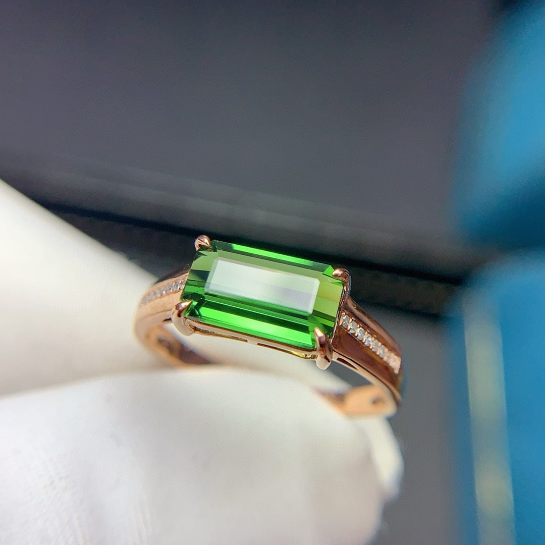 14k Gold 1.9 Ct Natural Tourmaline & Diamond Ring - 8