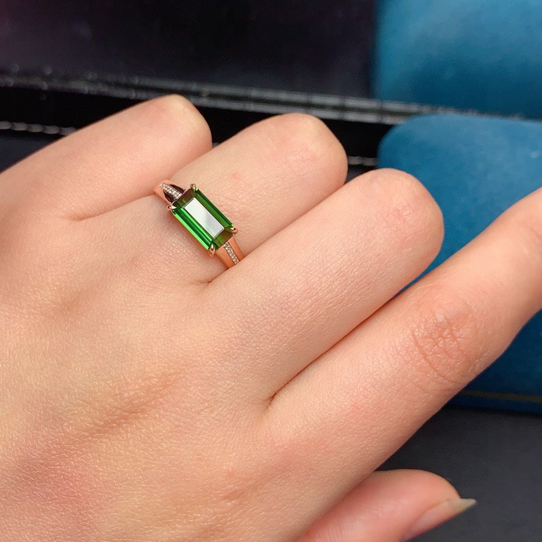 14k Gold 1.9 Ct Natural Tourmaline & Diamond Ring - 9