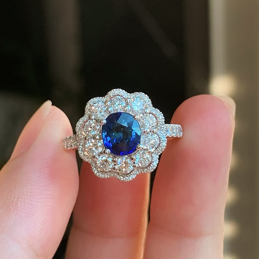 14k Gold 1.16 Ct Natural Sapphire & Diamond Ring: Ref:230940320 // gold content:14k gold // ring size:7. 25us // // main gemstone:sapphire // shape:oval // carat weight:1. 16ct // color:royal blue // treatment:natural // // adjacent gemstone 2 :