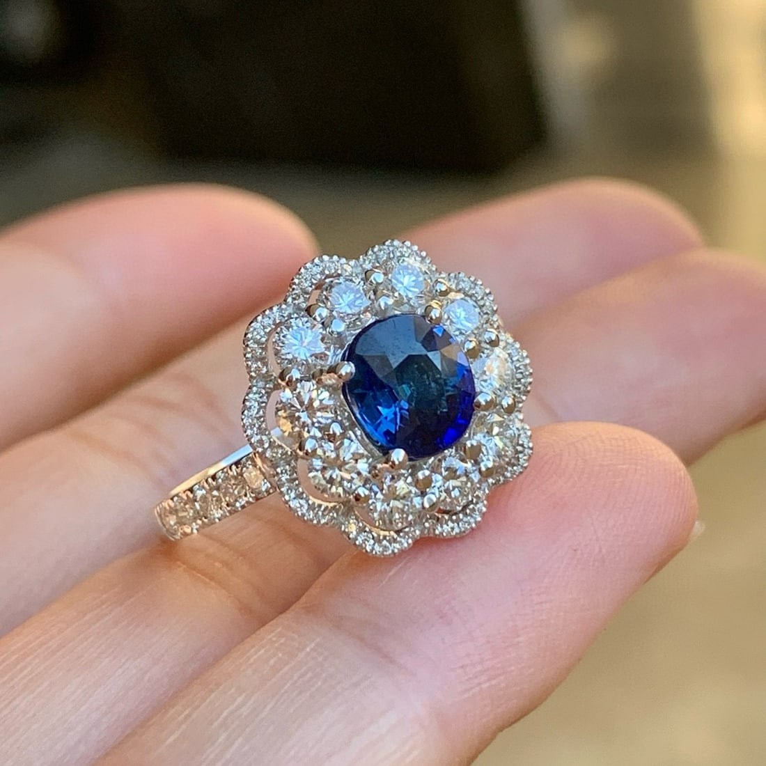 14k Gold 1.16 Ct Natural Sapphire & Diamond Ring - 4