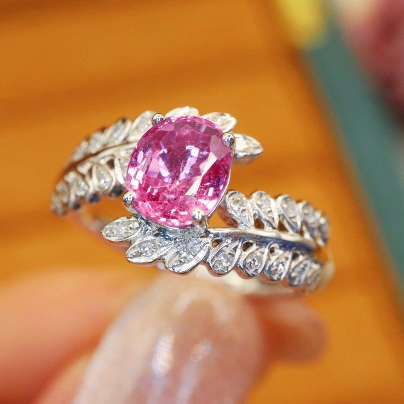 14k Gold 1.41 Ctw Natural Padparadscha Sapphire & Diamond Ring - 2