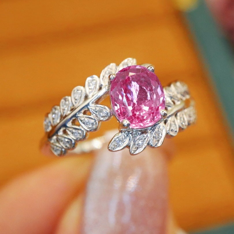 14k Gold 1.41 Ctw Natural Padparadscha Sapphire & Diamond Ring - 3