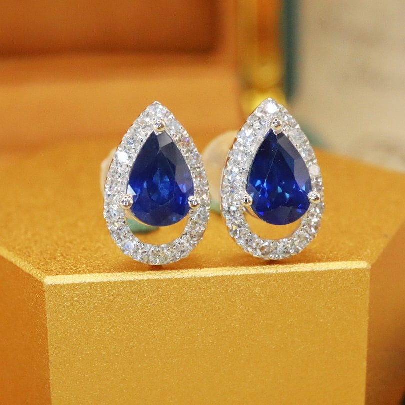 14k Gold 1.29 Ctw Natural Sapphire & Diamond Earrings - 3