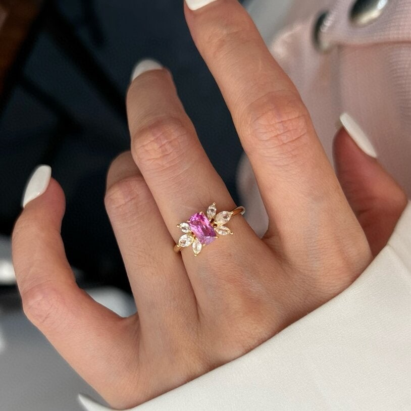 14k Gold 1.63 Ctw Natural Padparadscha Sapphire & Spinel Ring - 4