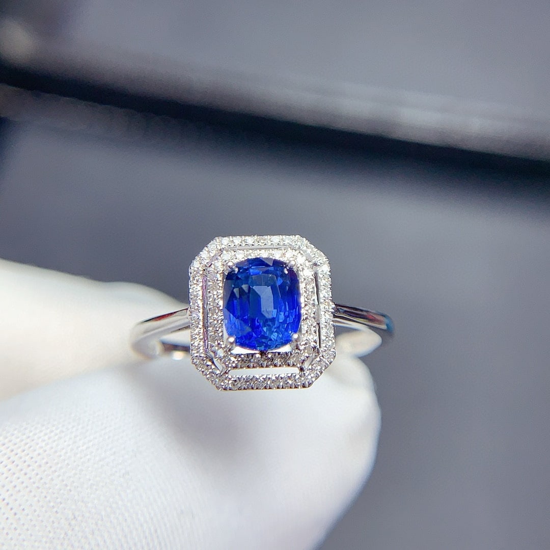 14k Gold 1.09 Ct Natural Sapphire & Diamond Ring - 7