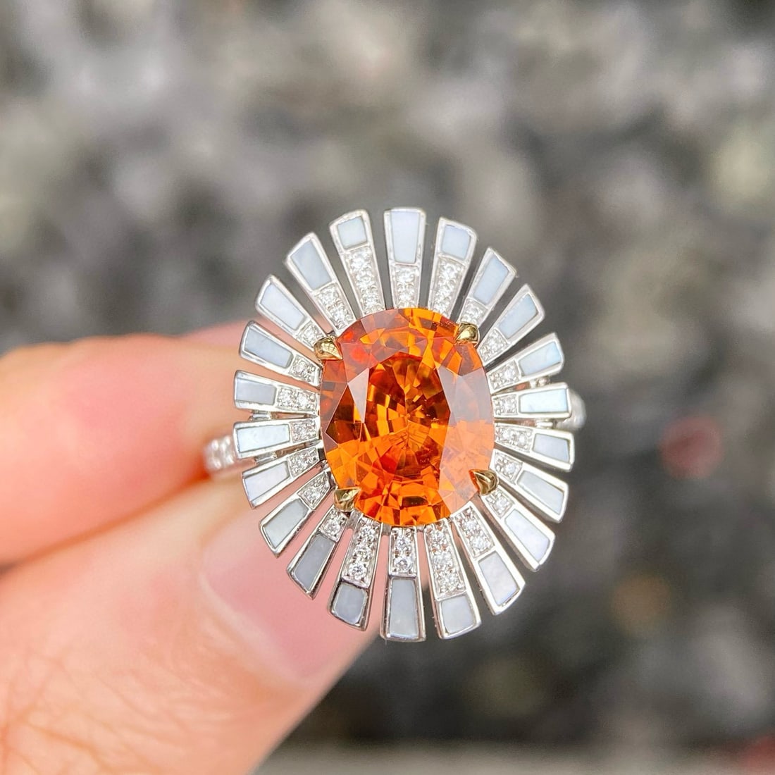 14k Gold 3.12 Ctw Natural Spessartine & Diamond Ring - 2