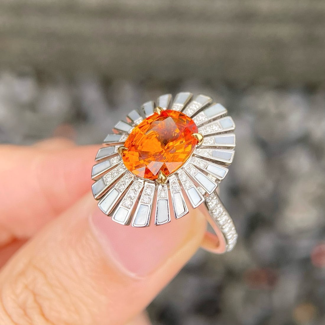 14k Gold 3.12 Ctw Natural Spessartine & Diamond Ring - 3