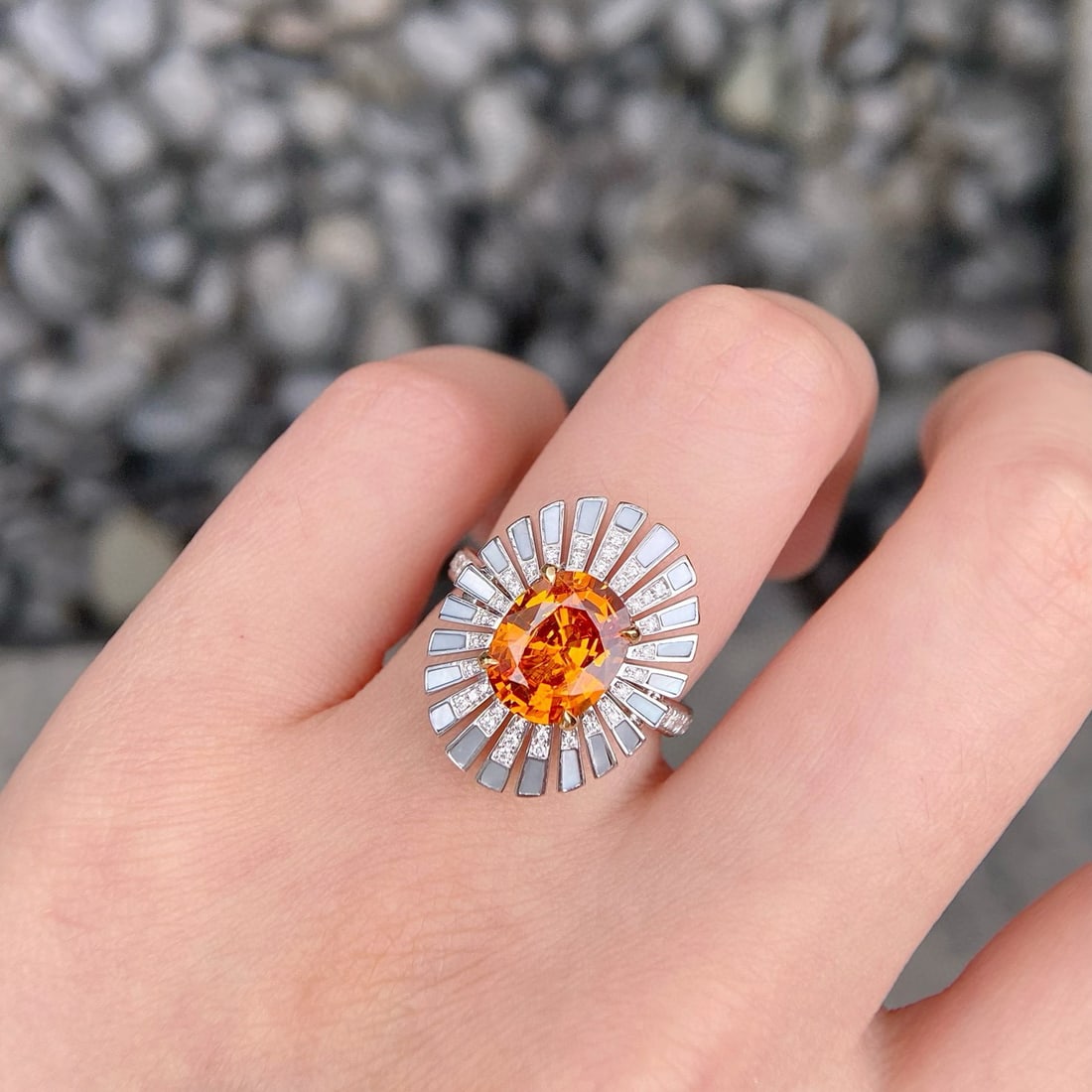 14k Gold 3.12 Ctw Natural Spessartine & Diamond Ring - 4