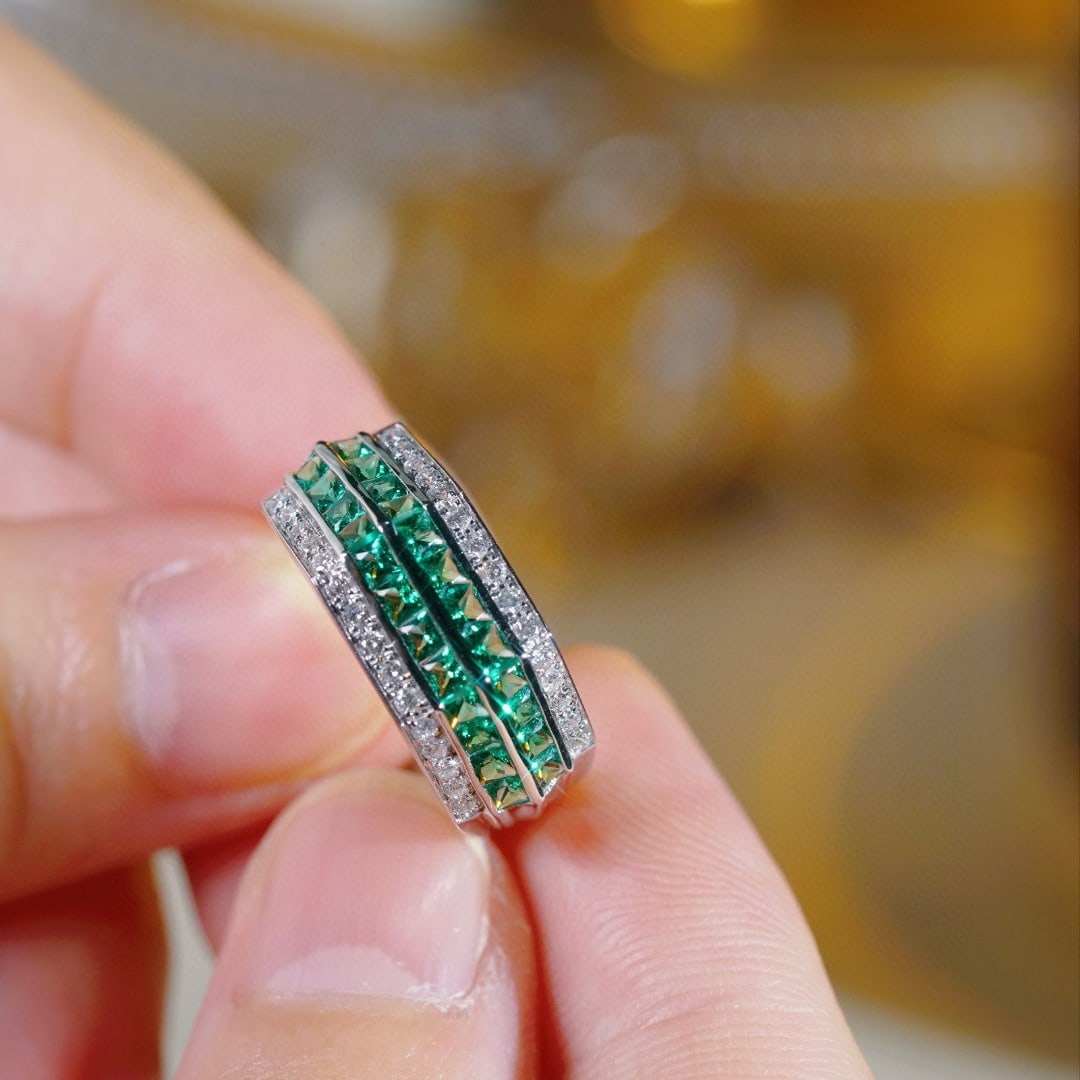 14k Gold 1.28 Ctw Vivid Green Natural Emerald & Diamond Ring - 7