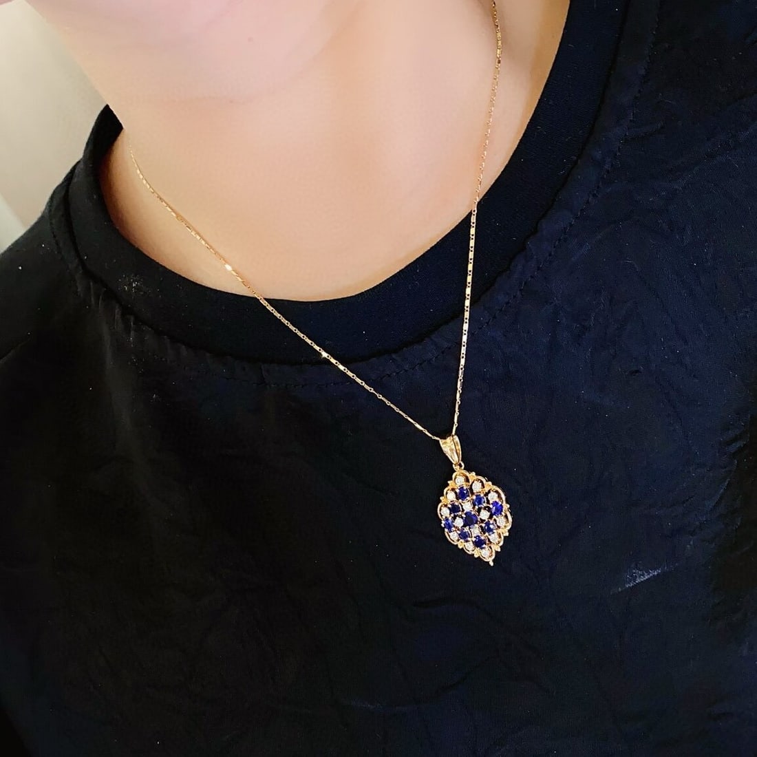 14k Gold 1.98 Ctw Vivid Blue Natural Sapphire & Diamond Pendant( Without Chain ) - 2