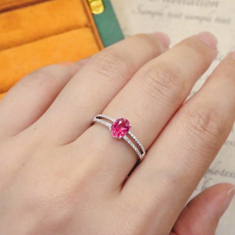 14k Gold 0.78 Ctw Natural Padparadscha Sapphire & Diamond Ring - 5