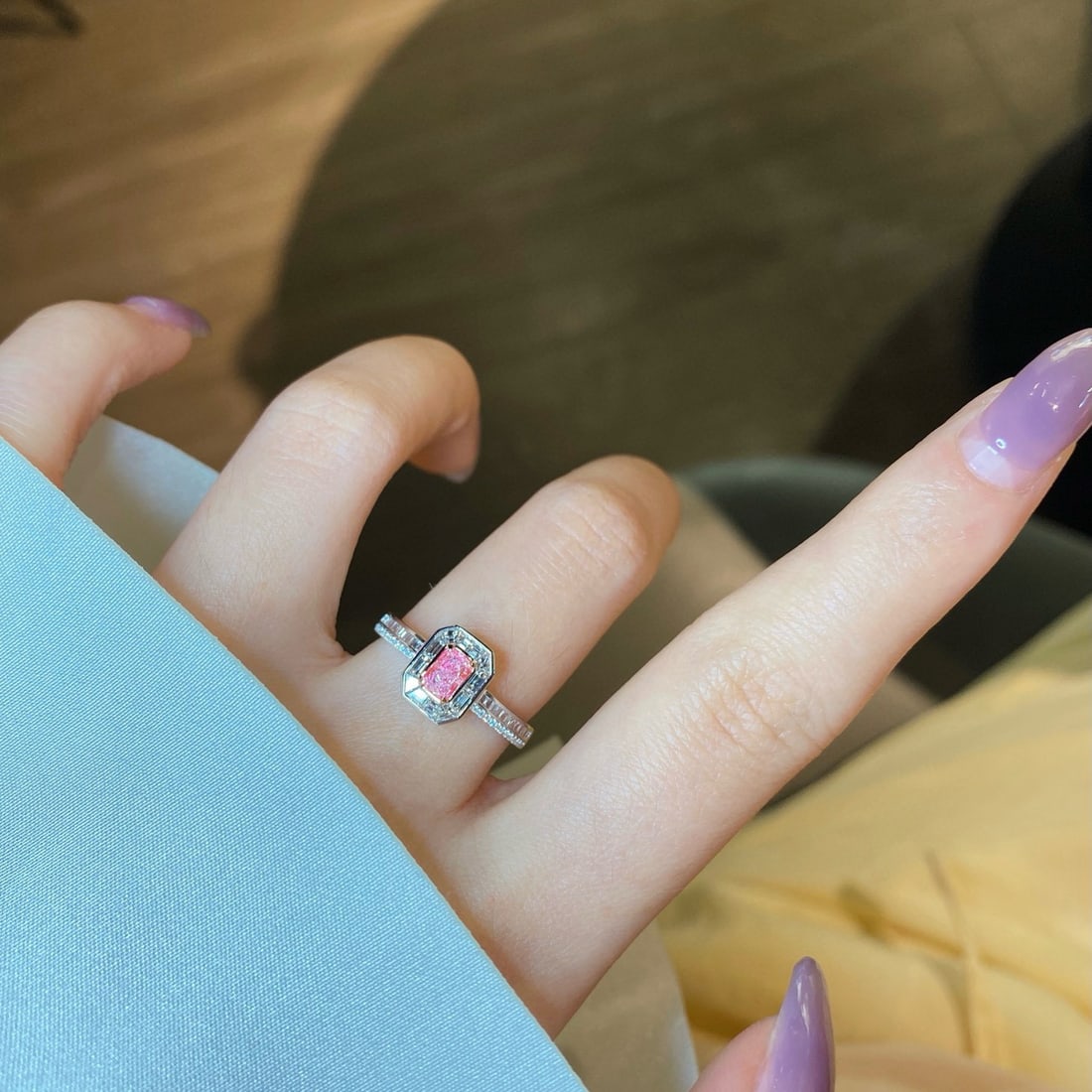 14k Gold 0.82 Ctw Natural Pink Diamond & Diamond Ring - 6