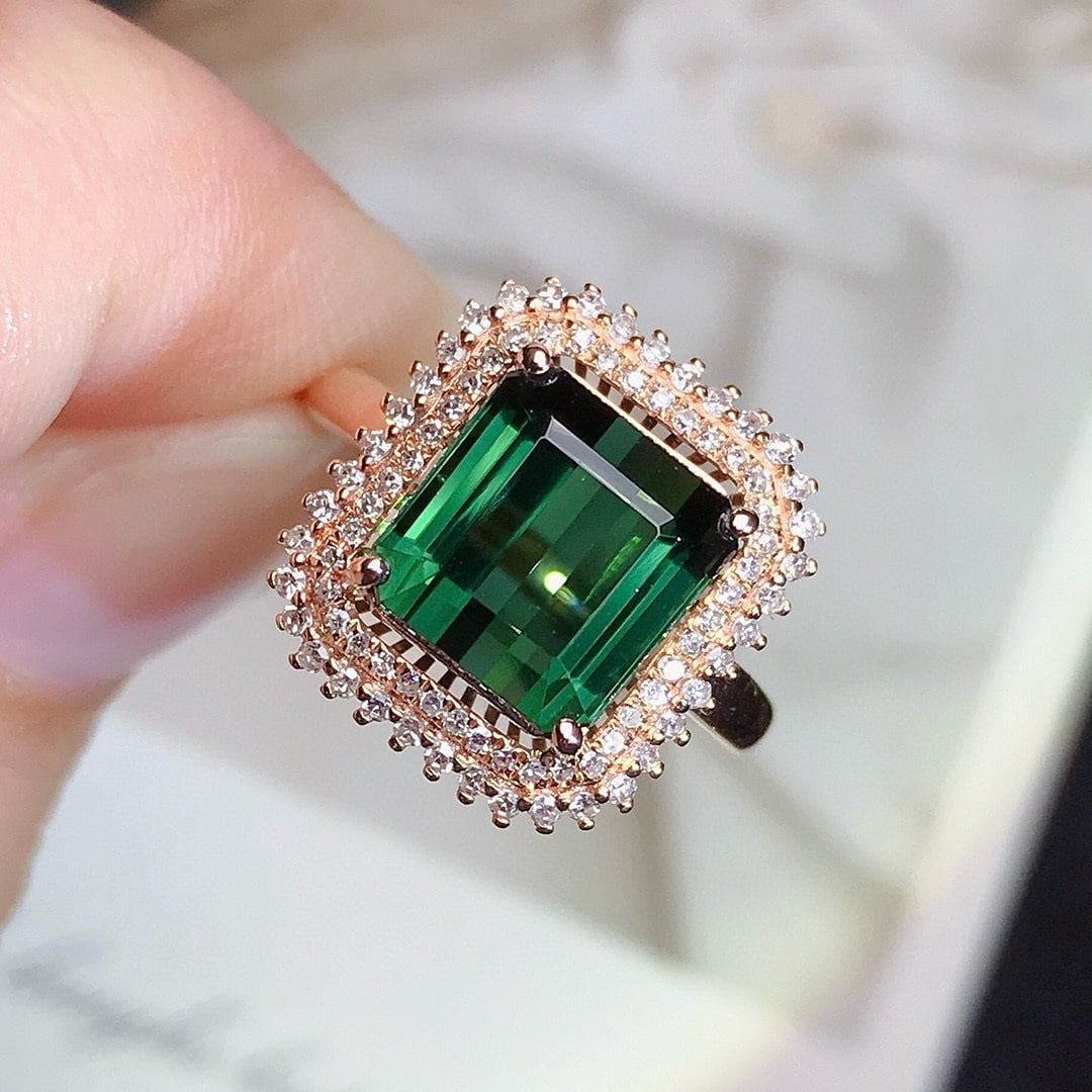 14k Gold 4.2 Ct Natural Tourmaline & Diamond Ring - 3