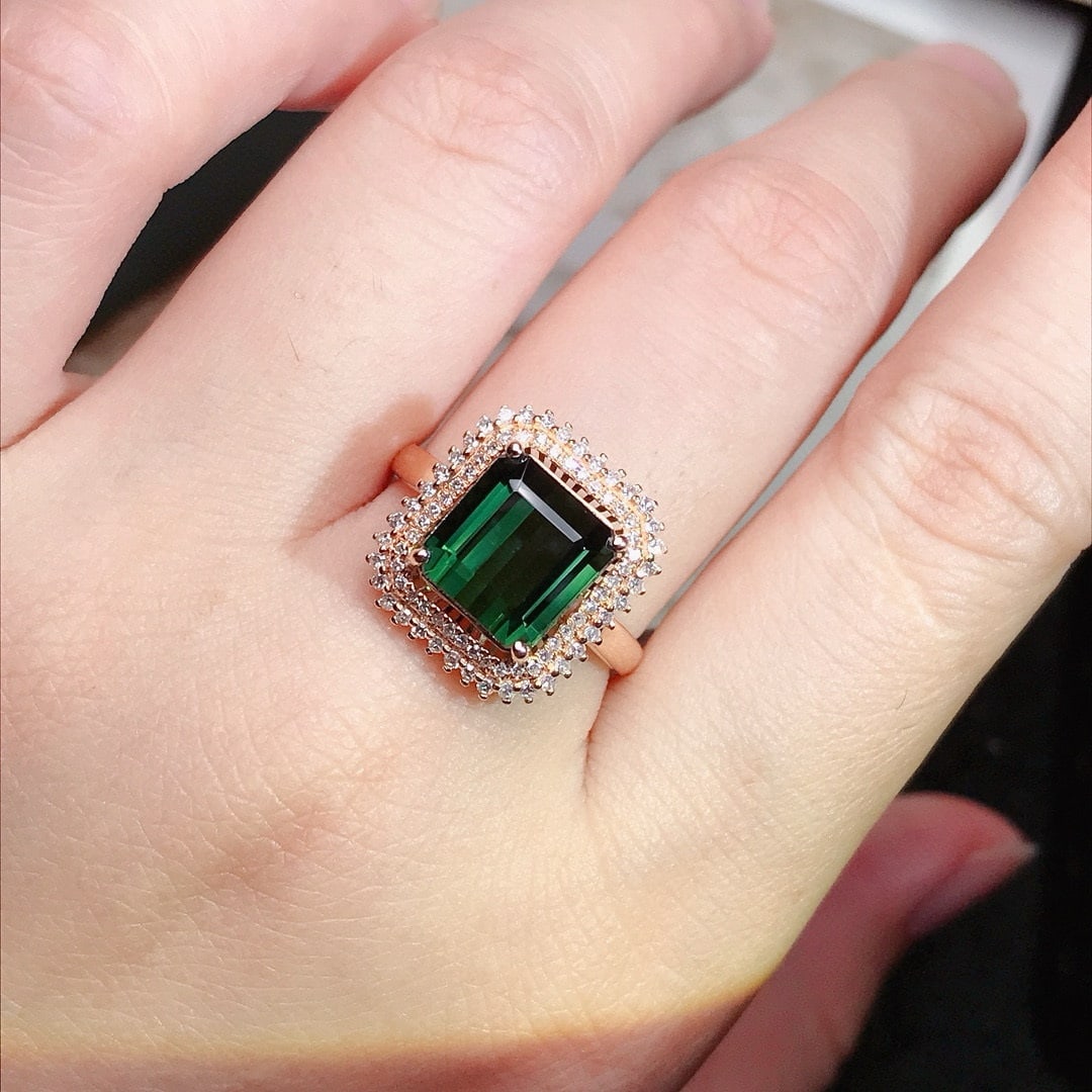 14k Gold 4.2 Ct Natural Tourmaline & Diamond Ring - 6