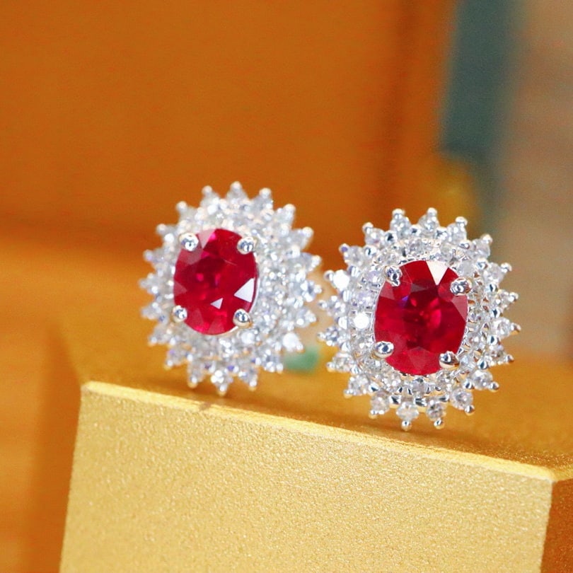 14k Gold 0.99 Ctw Natural Ruby & Diamond Earrings - 3