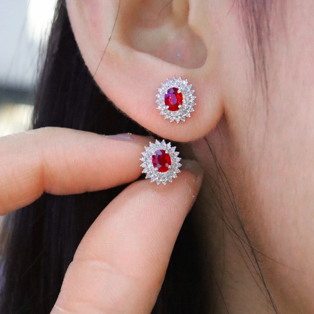 14k Gold 0.99 Ctw Natural Ruby & Diamond Earrings - 5