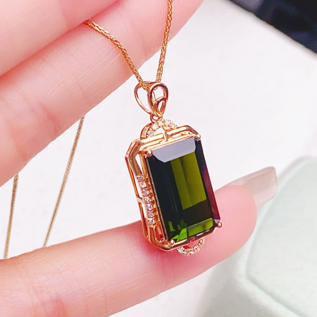 14k Gold 7.93 Ctw Natural Tourmaline & Diamond Pendant( Without Chain ) - 4