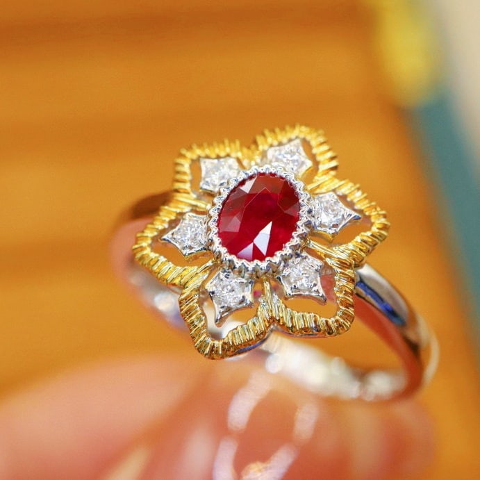 14k Gold 0.48 Ctw Vivid Red Natural Ruby & Diamond Ring - 2