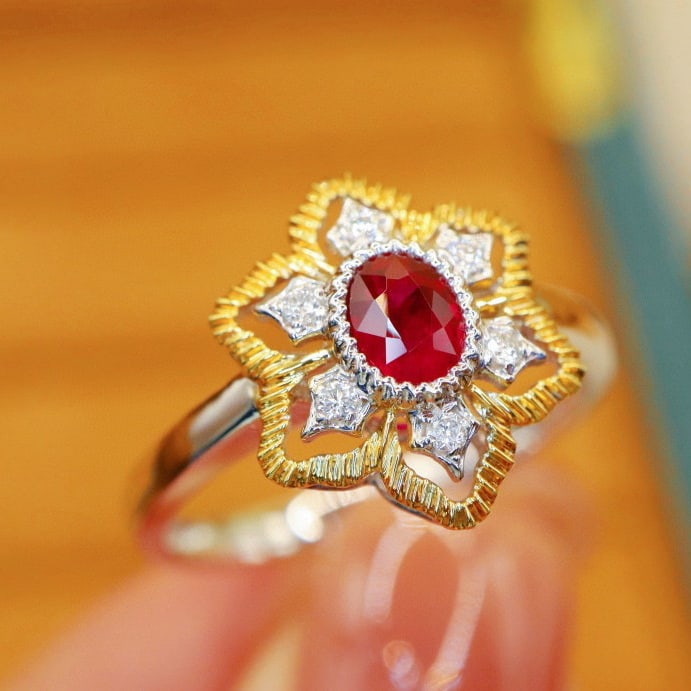 14k Gold 0.48 Ctw Vivid Red Natural Ruby & Diamond Ring - 3