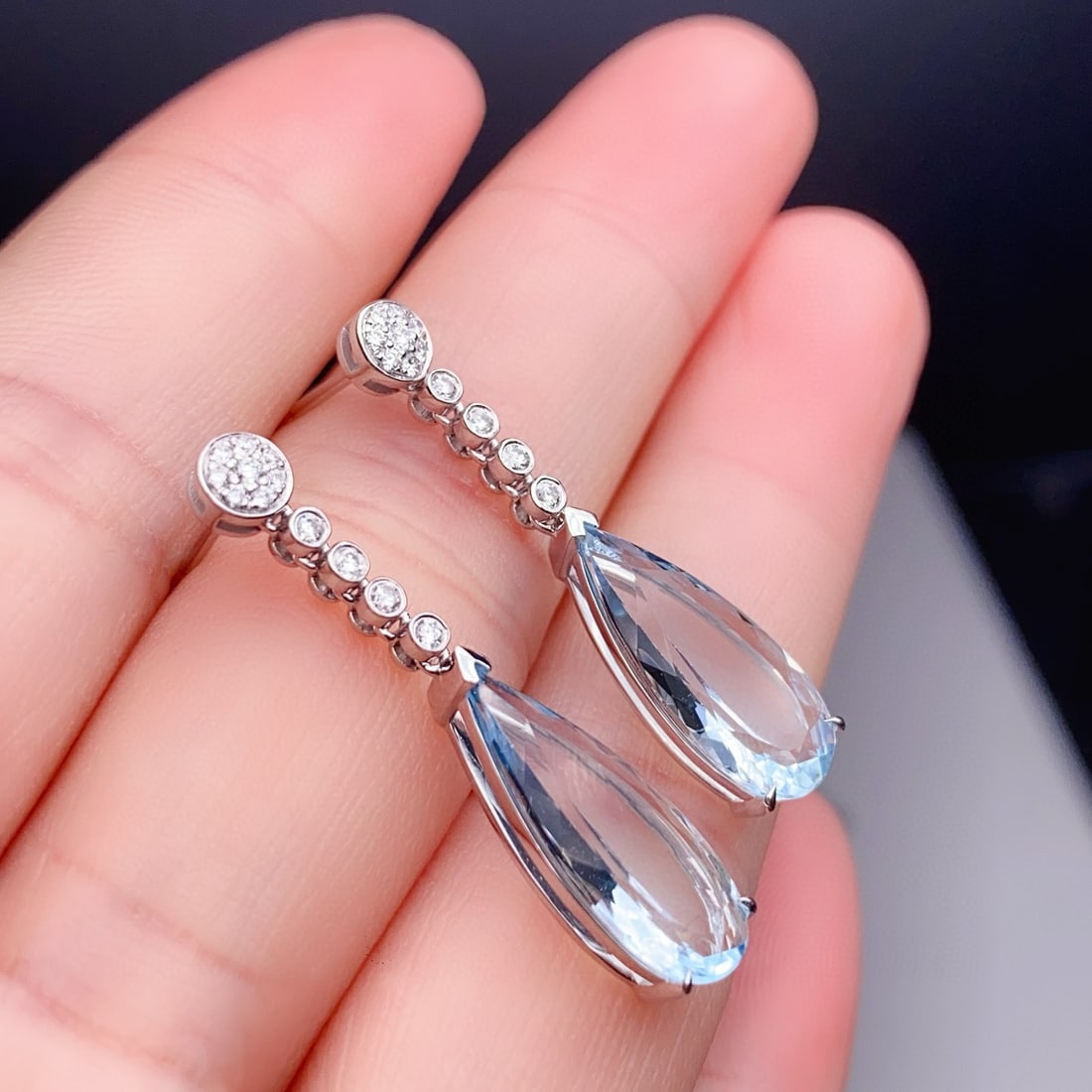 14k Gold 4.29 Ctw Natural Aquamarine & Diamond Earrings - 4