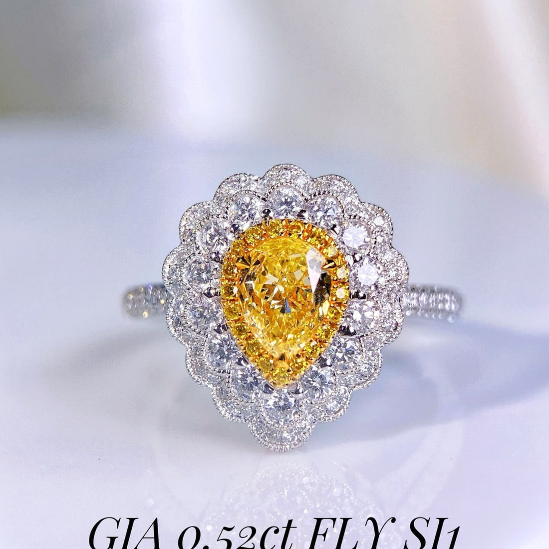 Gia Certified 14k Gold 1.22 Ctw Natural Yellow Diamond & Diamond Ring - 5